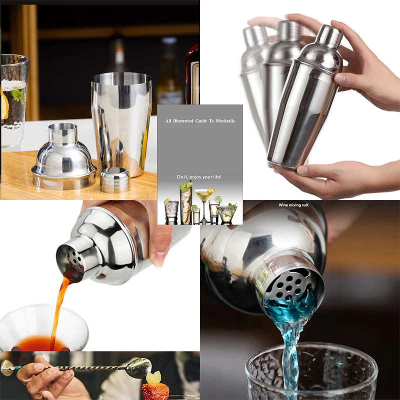 Cocktail Shaker 750ml Martini Shaker Stainless Steel Mixer Bartender Bottle with Built in Strainer Bar Shaker for Mixed Drinks