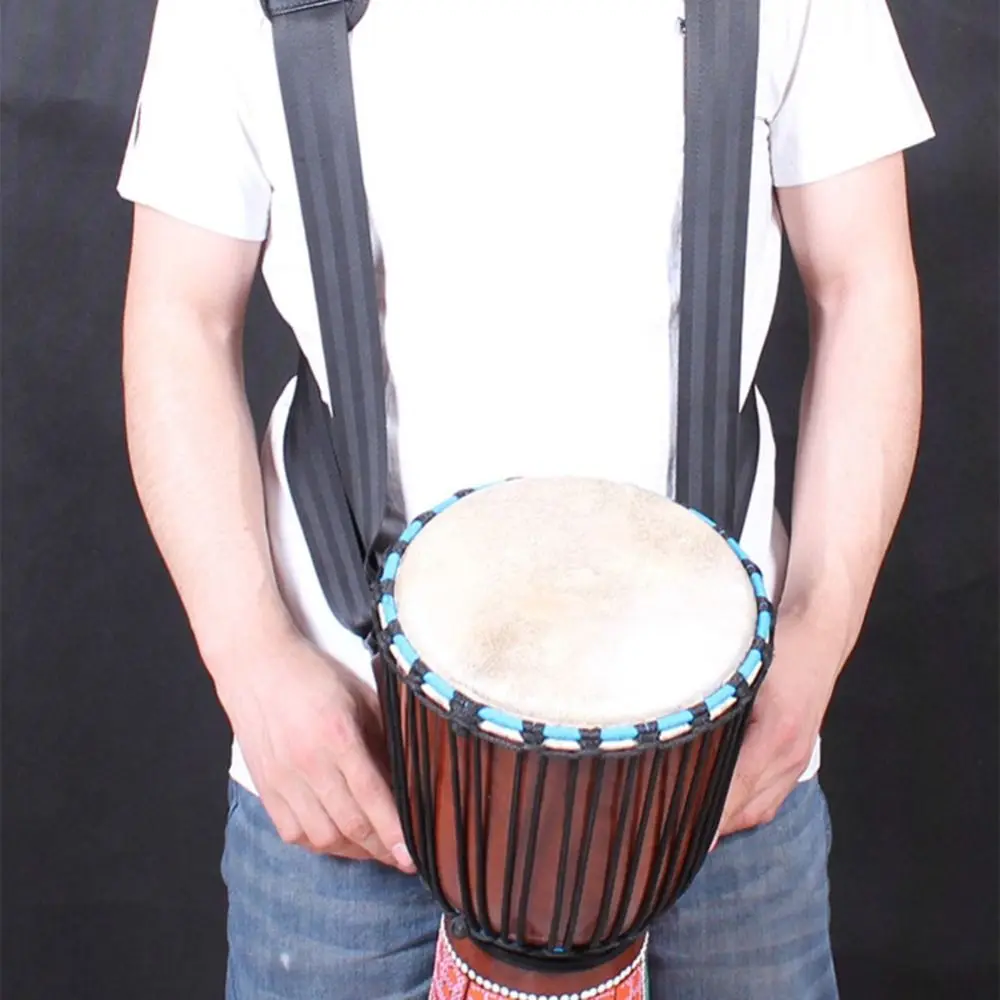 أشرطة كتف Djembe مبطنة سميكة بديلة للدف الأفريقي، حزام ظهر قابل للتعديل، حزام طبلة يد سوداء