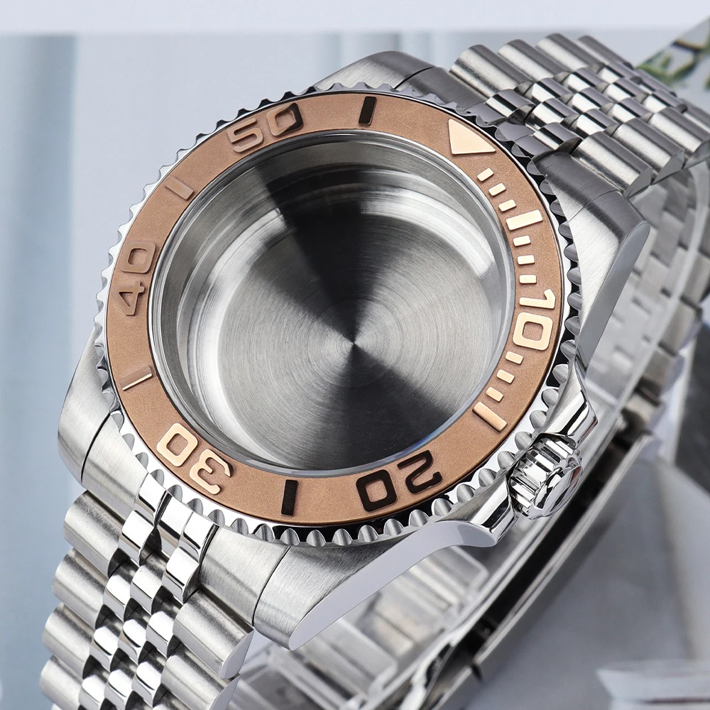 40mm NH35 Uhrengehäuse mit Saphirglas für NH34 NH35 NH36 Miyota8215 Eta2824 Uhrwerke, YACHT-MASTER Lünetten-Design, Jubilee-Armband