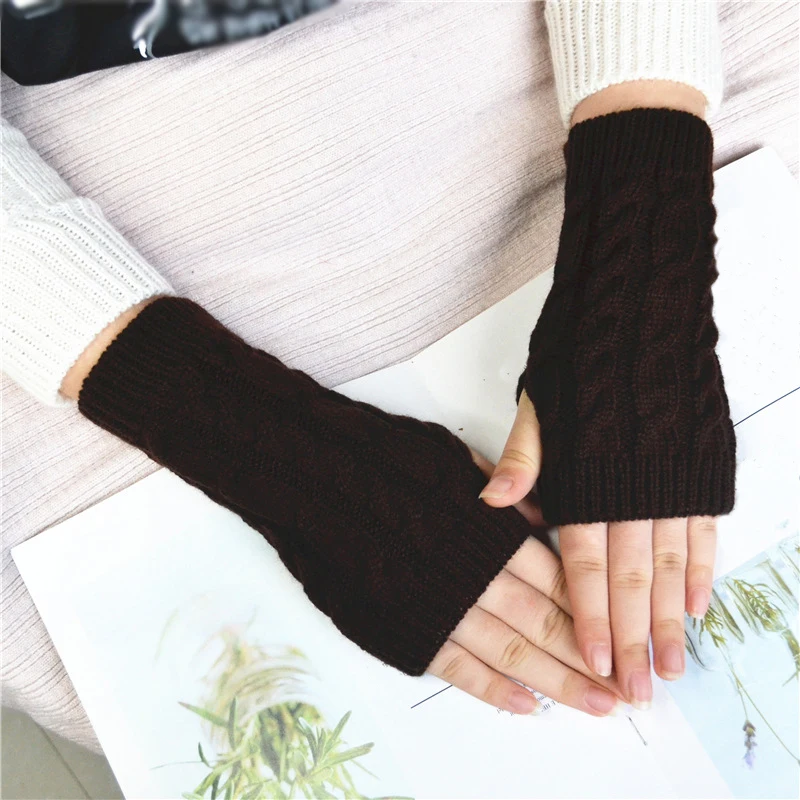 Half Finger Gloves for Women Winter Soft Warm Wool Knitting Arm Short Warm Fingerless Mittens Handschoenen Unisex Guantes