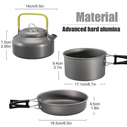 Imagen 2 del producto WESTTUNE-Kit de utensilios de cocina para acampar, juego de cocina portátil de aluminio para exteriores, olla, sartén, hervidor para acampar, vajilla, senderismo, Picnic, 3 uds.