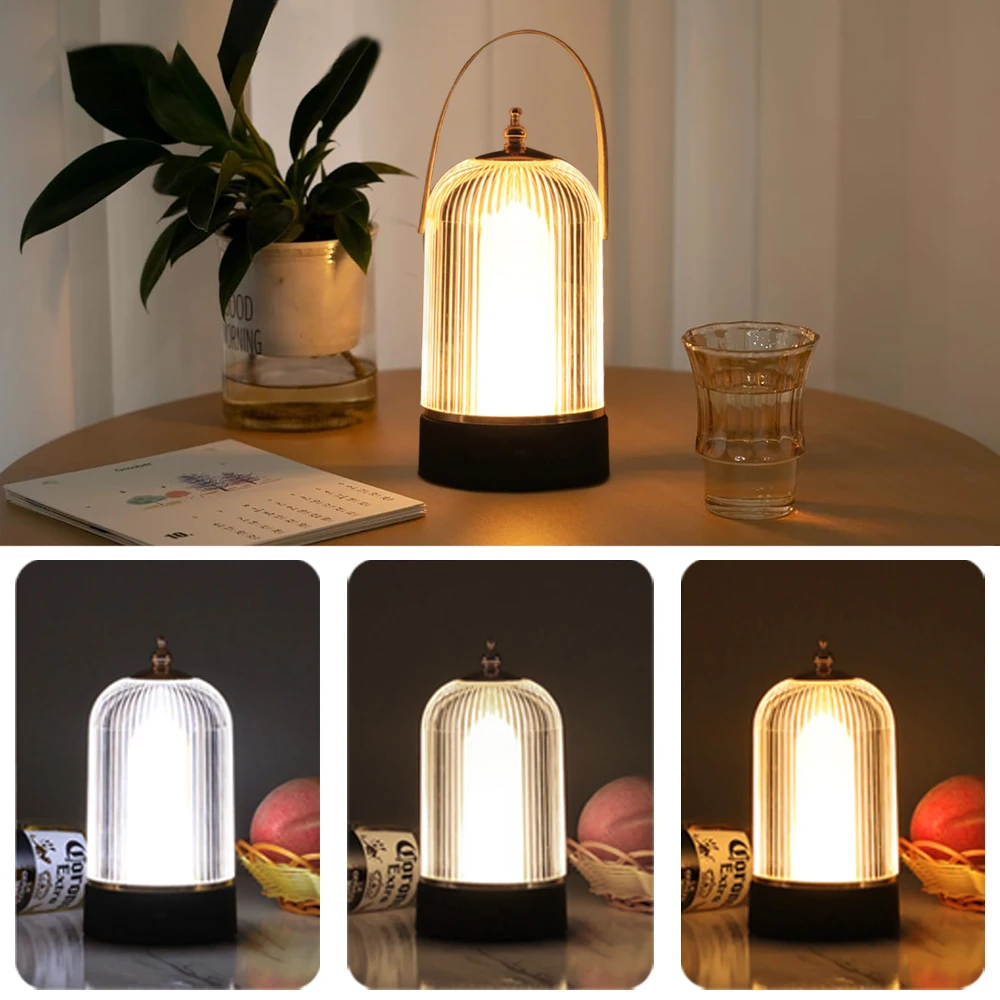 Creative Retro Birdcage Lamp LED Table Lamp Portable Rechargeable Hand Lamp for Bar Coffee Camping Bedroom Bedside Night Light