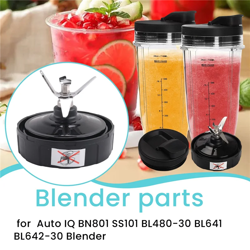 أجزاء الأجهزة أكواب 24 أونصة مع أغطية للذهاب، شفرة مستخرج 7 زعانف، لـ Nutri Ninja Auto IQ BN801 SS101 BL480-30 BL641 BL642-30 B