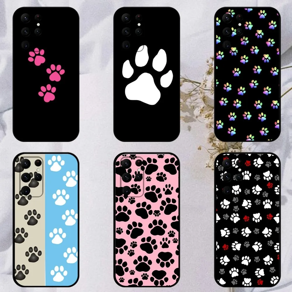 Animal Dog Paw Prints   Phone Case For Samsung S23,23,22,30,21,10,9,Note20 Ultra,Lite,Ultra,5G,Plus,FE,Black Soft Case