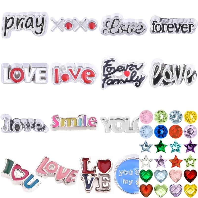 20Pcs/Lot Mini Sweet Heart Word  Pray Letter I Love You Forever Floating Charms Handmade Fit Glass Locket Necklaces Jewelry Bulk