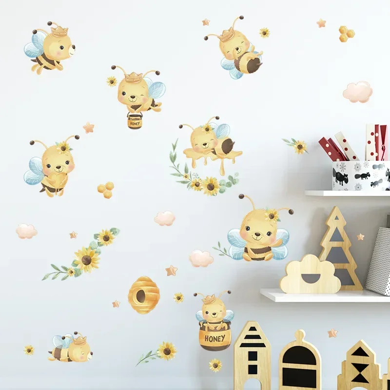 Cartoon bee honey children's room kindergarten home wall background decorative wall stickers self-adhesive house decoration