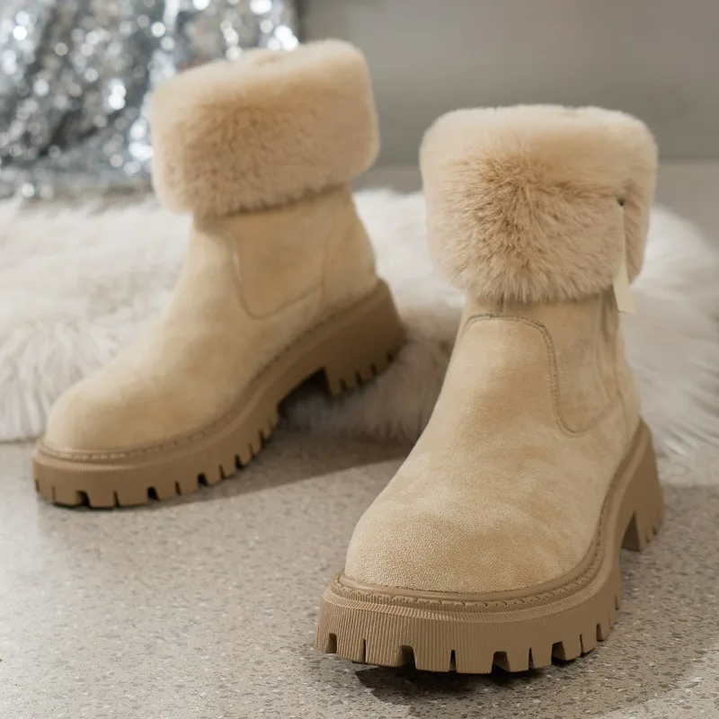 Women Boots Retro Suede Casual Boots Thicken Plush Warm Snow Boots Winter High-top Cotton Shoes Winter Ankle Boot Botas Feminina