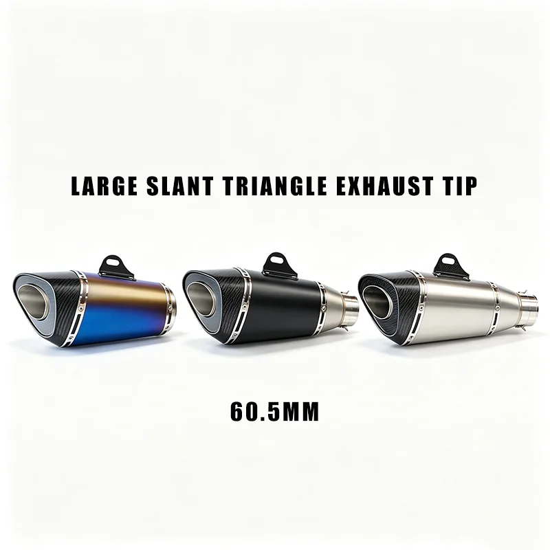 Large Slant Triangle Exhaust Tip – 60.5mm Universal Motorcycle Exhaust Pipe with Deep Tone, Bolt-On Performance Upgrade for 60.5