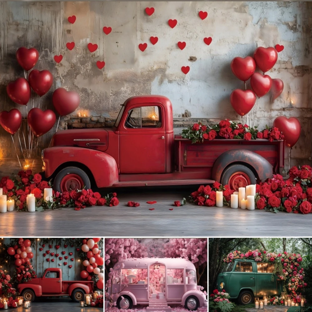 

Valentine's Day Flower Car Bus Background Spring Forest Girl Birthday Couple Portrait Wedding Party Decor Photography Backdrop