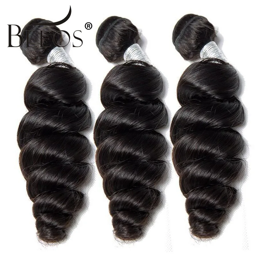 BEEOS Loose Wave Bundles Human Hair 3 Pieces Weave Bundles Brazilian Extensions Raw Hair Double Weft For Women 40inch Natural