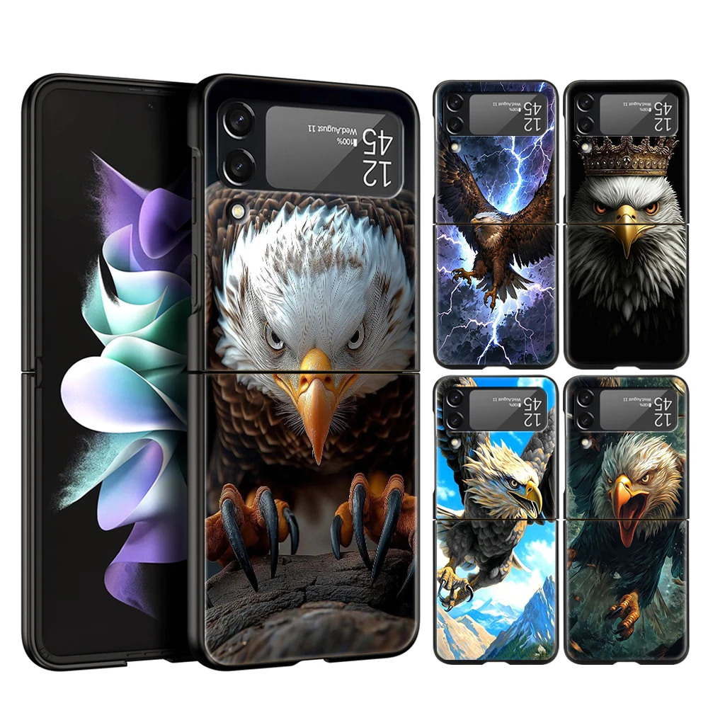 Eagle Hawk Bird Animal Hard PC Phone Case For Samsung Galaxy Z Flip 7 6 5 4 Black Cover For Galaxy Z Flip 3 Foldable Capas Bags