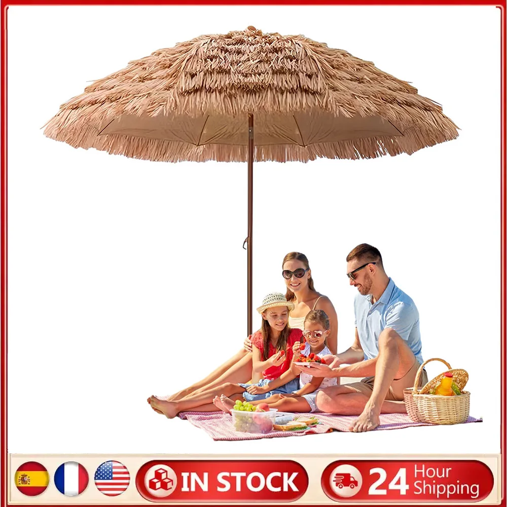

6,23 фута/1,9 м соломенный зонт Тики, пляжный зонт, регулируемый по высоте уличный зонт, натуральный зонт Тики для сада, патио