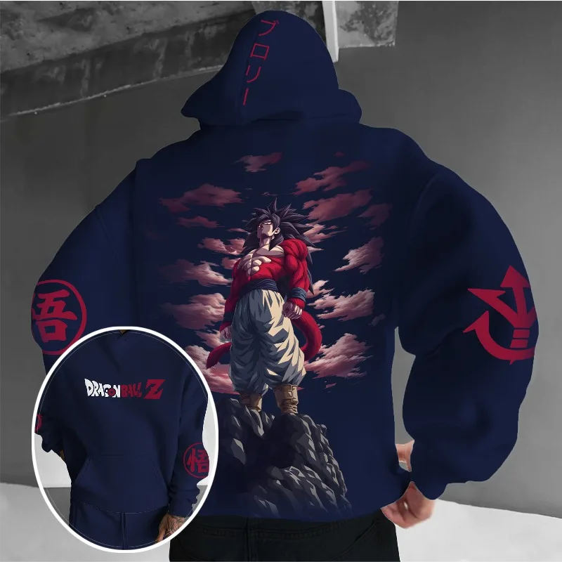 

Men's Dragon Ball Z Anime 3D Print Hoodie Goku Super Saiyan 4 Character Graphic Hoodie with Red Clouds & Kanji Element Design