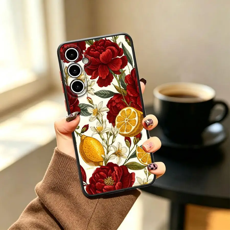 Phone Cover Case for Samsung Galaxy A52S A72 A17 A52 A56 A55 A34 A36 A16 A15 A73 A33 A23 A35 A54 A53 Red Peony Lemon