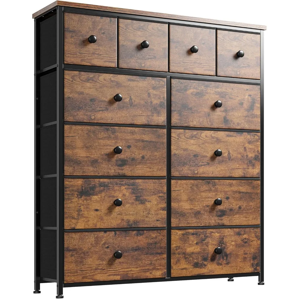 Dressoir, dressoir voor slaapkamer met 12 laden Dressoirs en ladekasten voor slaapkamer, woonkamer, metalen frame met houten blad