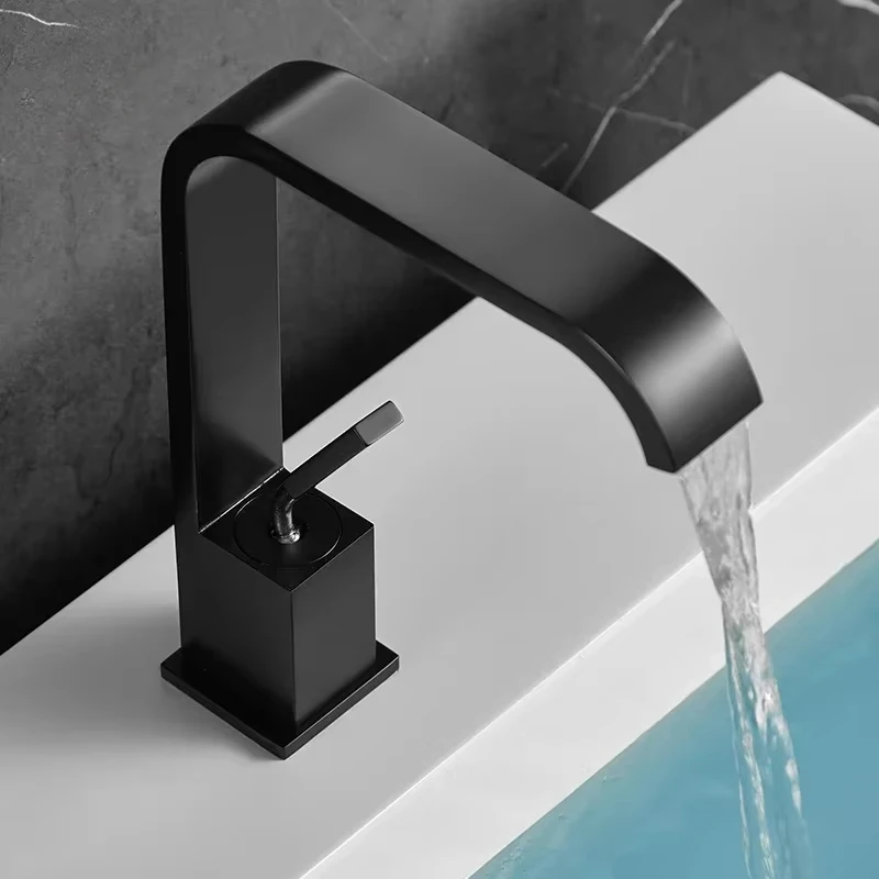 Basin Faucet White Mixer Bathroom Hot and Cold Waterfall Black Faucet Deck Mounted Brass Water Tap Single Handle Sink faucet