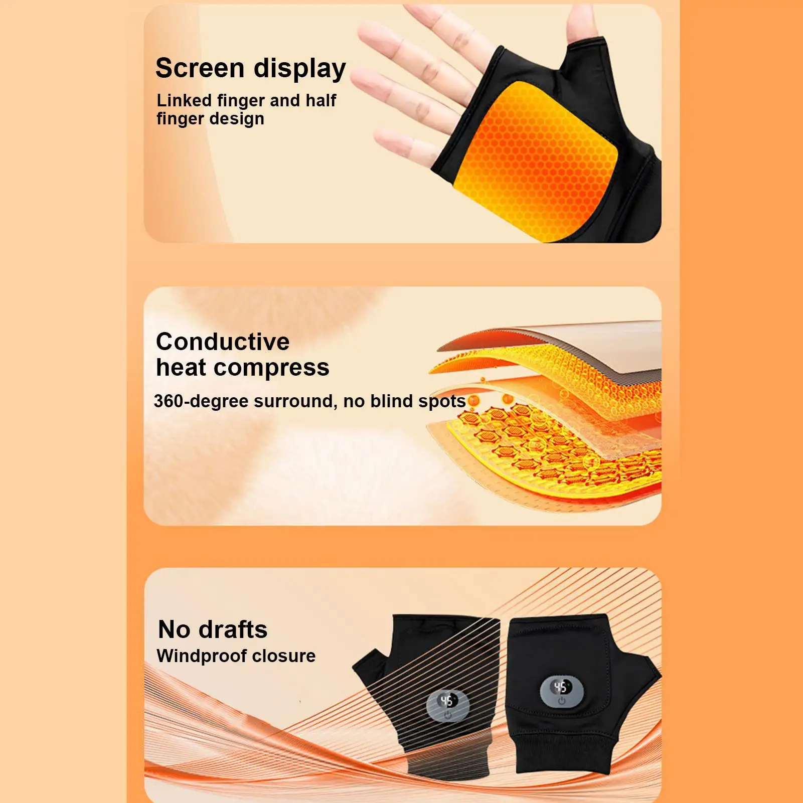 قفازات تسخين بشاشة رقمية USB لتدفئة اليد الكهربائية بدون أصابع مع 3 مستويات حرارية للرياضات الخارجية والاستخدام المكتبي #5