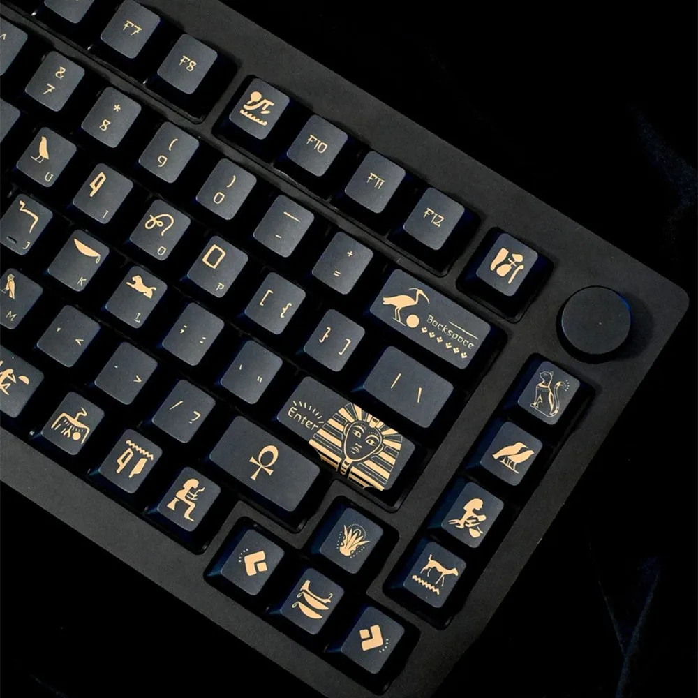 Imagem -03 - Teclado Mecânico Gaming Faraó Keycap Material Pbt Perfil Cereja Preto Cor Dourada Dye Sublimação Layout Ansi 142 Chaves