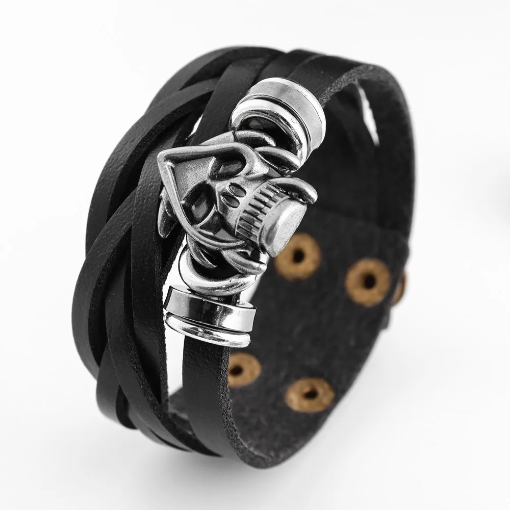 New Style Retro Punk Leather Wide Bracelet Metal Accessories Skull Men's Bracelet Fashion Jewelry Wholesale