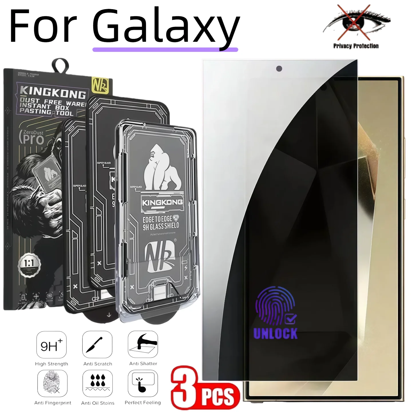 3PCS Privacy Screen Protector for Samsung Galaxy S26/S26 Plus/S25/S25 Plus/S25 Ultra/S24/S24 Plus/S24 Ultra Tempered Glass