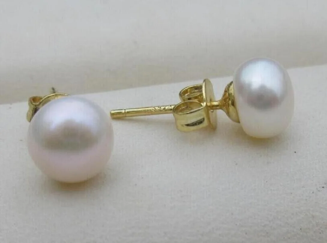 

Huge AAAA9-10mm South China Sea White Earstuds Pearl Earrings 14k Gold P