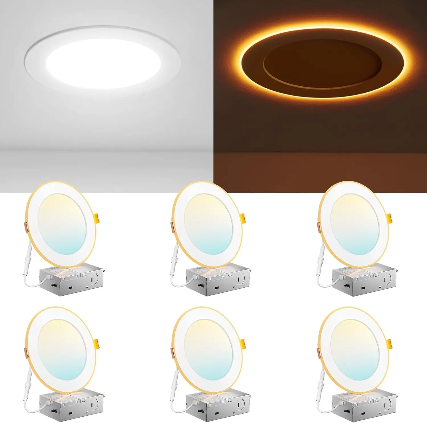 

6 Pack 6' LED Recessed Ceiling Light, 5CCT Adjustable 2700K-5000K, 12W=110W, 1100LM, Dimmable Canless Downlight, ETL & FCC