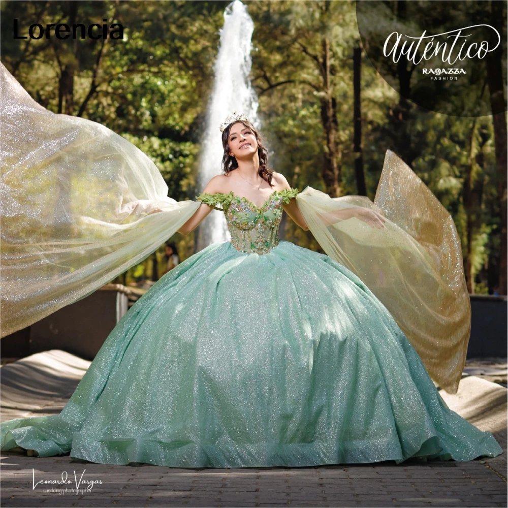 ที่กําหนดเอง Sparkly Sage สีเขียว Quinceanera Ball Gown GOLD Sequins Applique ประดับด้วยลูกปัด Cape หวาน 16 Vestidos De 15 ปี YQD999