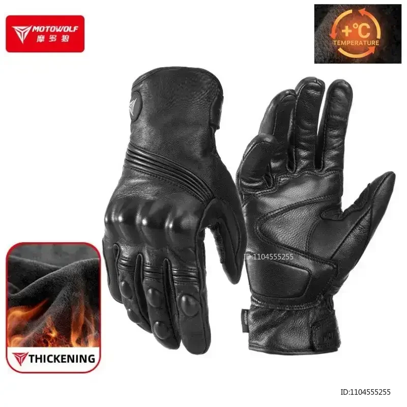 Motowolf Thermal Motorcycle Gloves Winter Cycling Leather Gloves Men Women Windproof Motocross Motorcyclist Guantes Moto Gloves