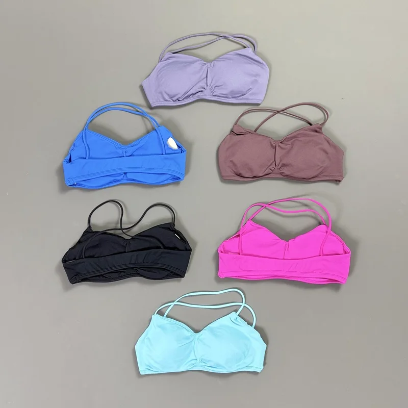 HISTELLO Sports Bra Seamless Women Criss Cross Back Yoga Underwear Removable Pads Open Back Fitness Crop Top Gym Workout Bra