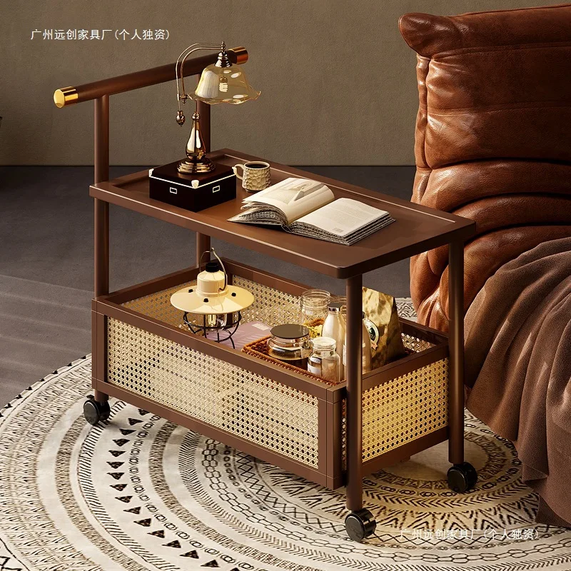 Sofa Side Table, Antique Style Coffee Table, Mobile Coffee High-end Side Coffee  Living Room Solid Wood Trolley