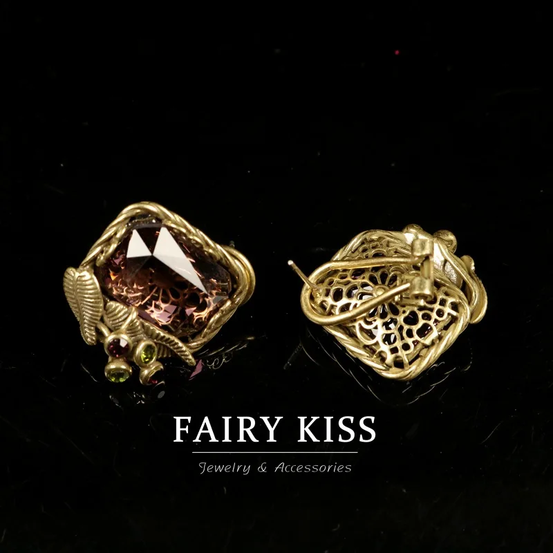 vintage stud earrings inlaid handmade glass design niche personalized earring temperament