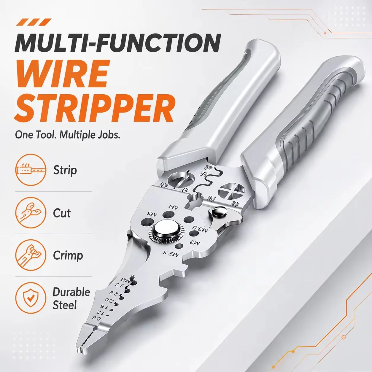 10-in-1 Multifunction Electrician Wire Stripper Pliers Heavy Duty Cable Cutting Crimping Tool Stainless Steel with Non-Slip Gri