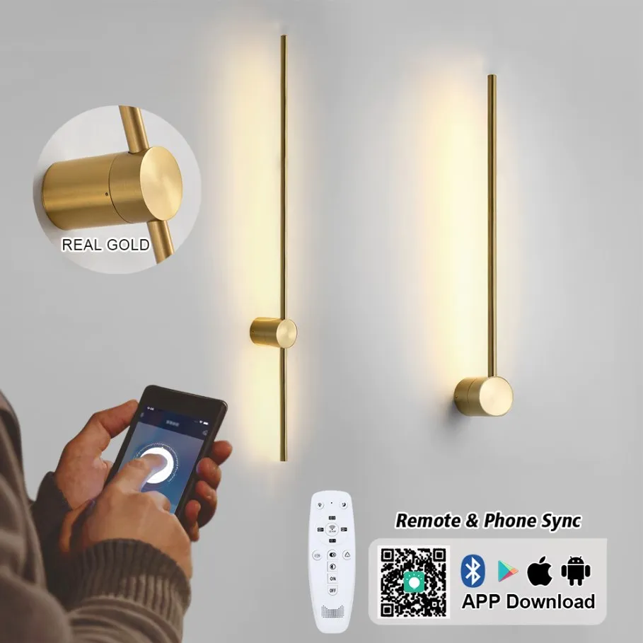 nordic long led wall light real gold app controle remoto lampada de parede escurecendo wall sconce home decor 350 85v245v pcs pc 01