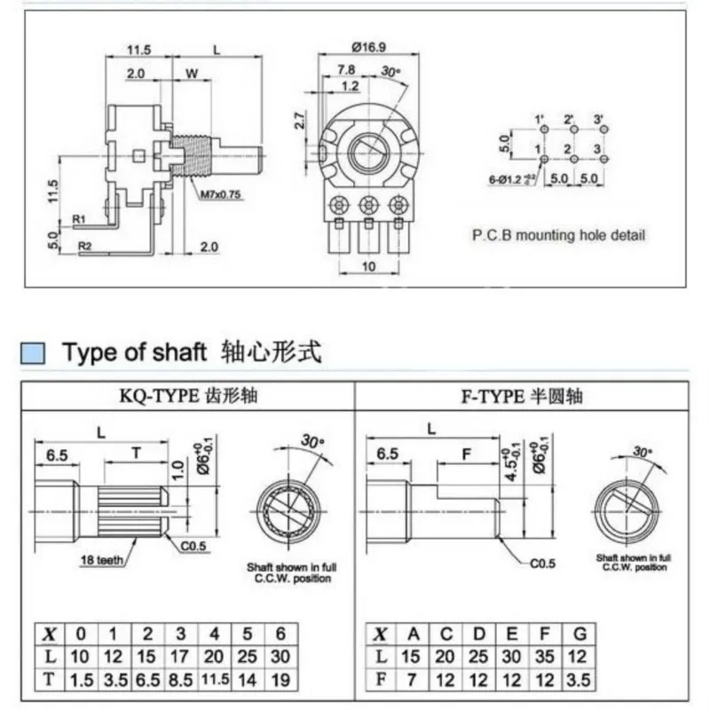 3 Piece 148 Double Bend Foot 6 Feet 16 Type Power Amplifier Volume Rotary Adjustable Potentiometer B10K B20K B50K Handle 20MM