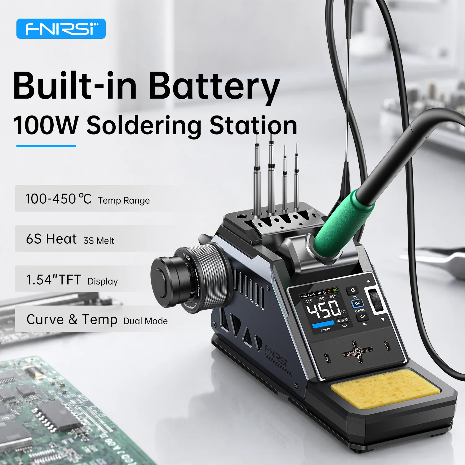 FNIRSI DWS-P2 Mini Soldering Station 100W Portable Cordless Welding Iron Digital Adjustable Temp for Phone PCB SMD Repair