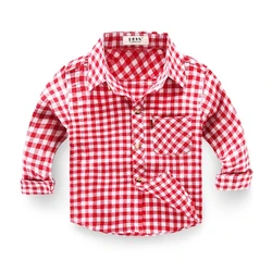 New Arrival Toddler Boys Shirt Cotton Spring Autumn Fashion Plaid Lapel Long Sleeve Shirt For Kids Children Blouse Tops