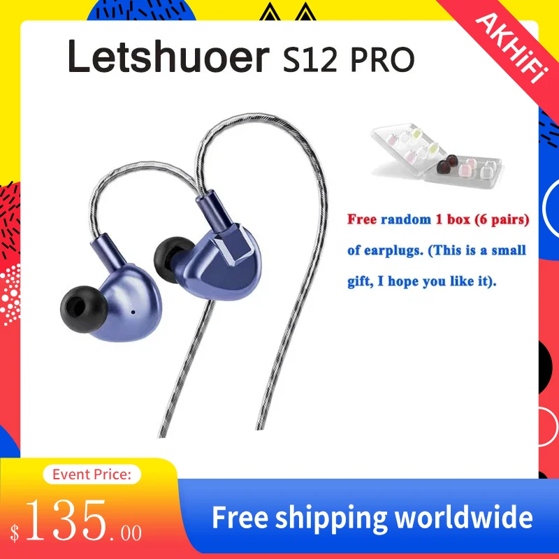 Letshuoer S12 PRO in Ear Earphones Bass Magnetic Planar Driver IEM Hi-Fi Earphones Silver Plated Copper Cable 3in1 Plug KZ 7HZ