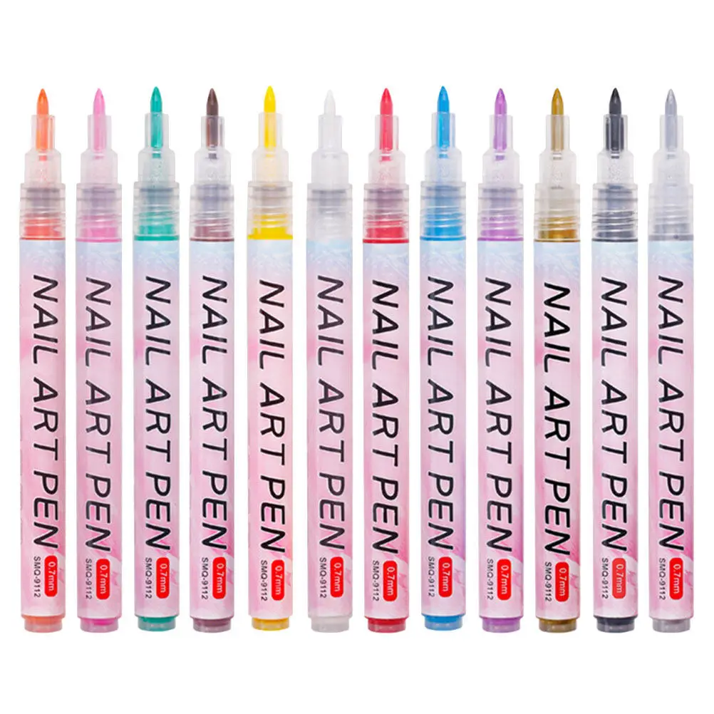 12Pcs Nail Art Pens Acrylic Pigment Fine Tip for Detailed Nail Designs Dotting Lines Patterns Professional Beginner Friendly