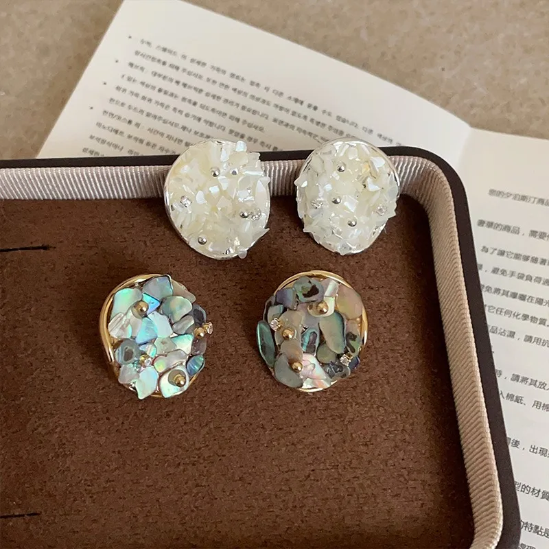Minar New Trend AB Color Irregular Natural Shell Oval Geometric Dangle Earrings for Women Real Gold Plated Copper Alloy Jewelry