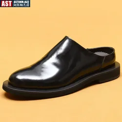 Luxury Men's Slippers Genuine Leather Loafers Men Moccasins Casual Non-slip Man Shoes Italian Summer Fashion Half Shoes for Men
