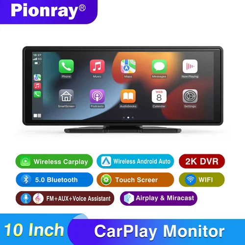 Pantalla Carplay para coche, Carplay inalámbrico portátil de 10 ""Android Auto, receptores de Audio estéreo ar para enlace de espejo de navegación GPS para coche