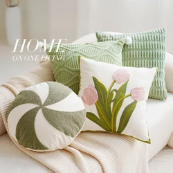 45x45CM Tulip Green Throw Pillow Cover with Pastoral Style Living Room Sofa Cushion Waist Cover Simple Decorative Pillowcase