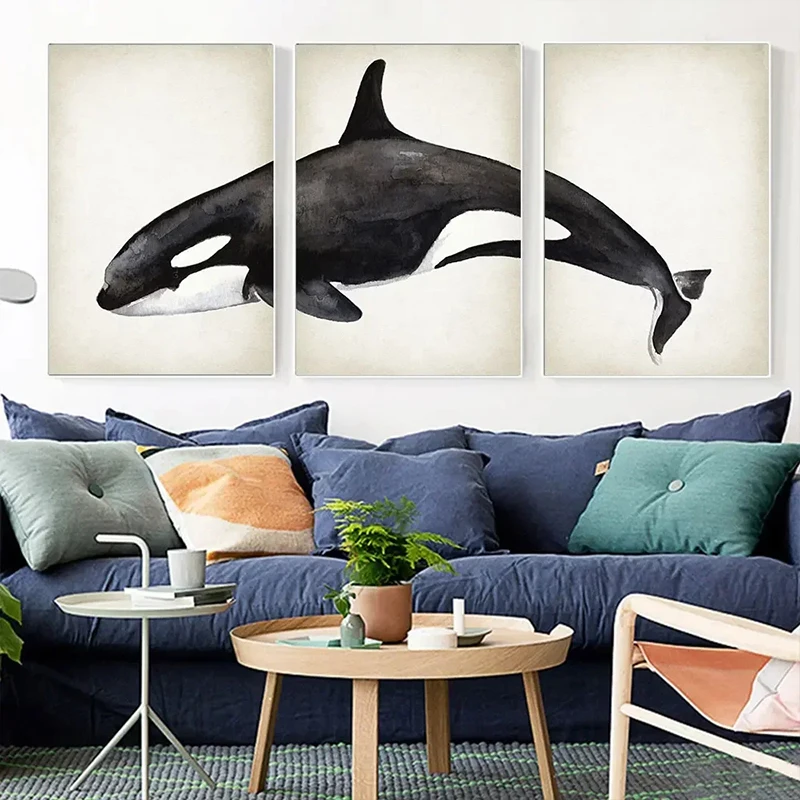 Shark 3 Pieces Minimalism Whale Poster and Print Ocean Animal Marine Canvas Painting Wall Art Picture For Living Room Home Decor