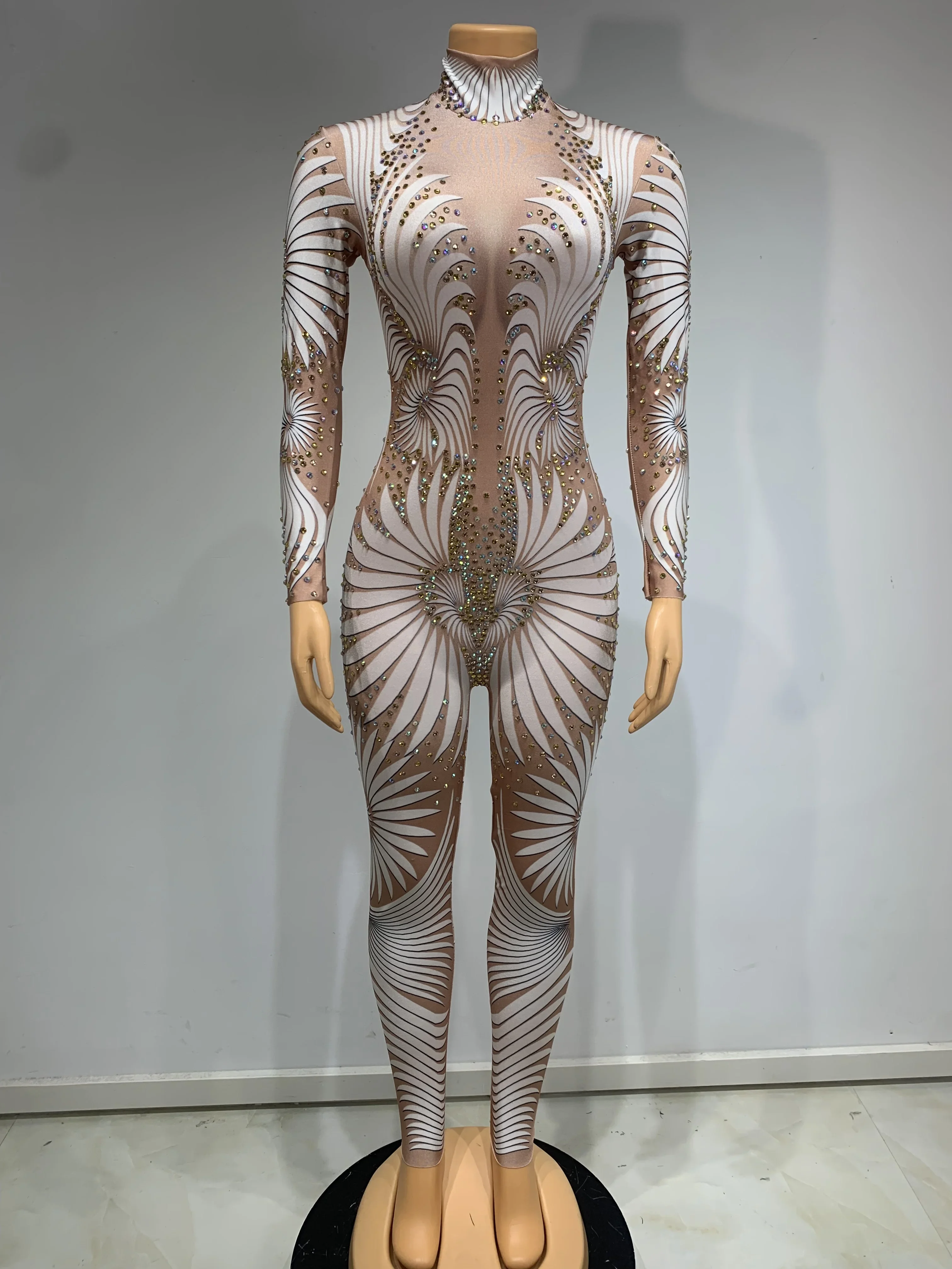 Kombinezon damski z nadrukiem dżetów High Street, seksowny kostium sceniczny dla tancerki, piosenkarki, na imprezę, do klubu nocnego, na scenę.