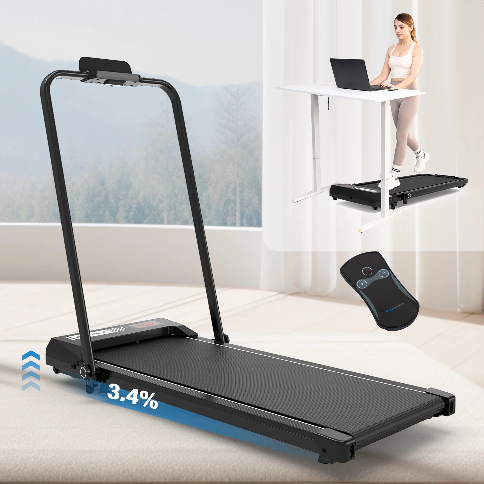 CITYSPORTS PRO Laufband, Laufband mit 3,4 % Steigung, faltbares Design, 1–12 km/h, 1400 W leistungsstarker Motor, 120 kg, rutschfester Laufgürtel – Detail 1