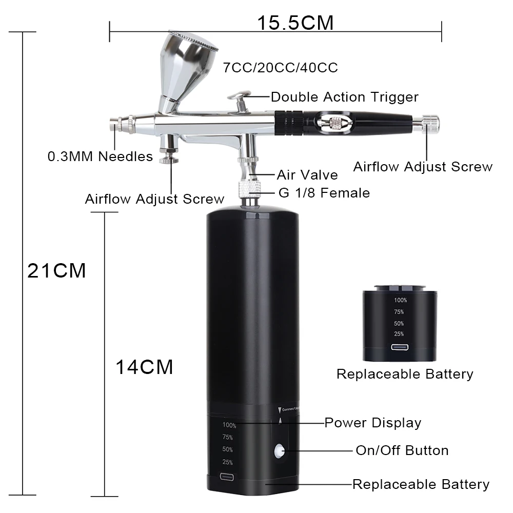 Portable Airbrush Kit Wireless Air Brush with Compressor Electrical Handheld Spray Gun Coloring Tattoo Graffiti Graphic Model