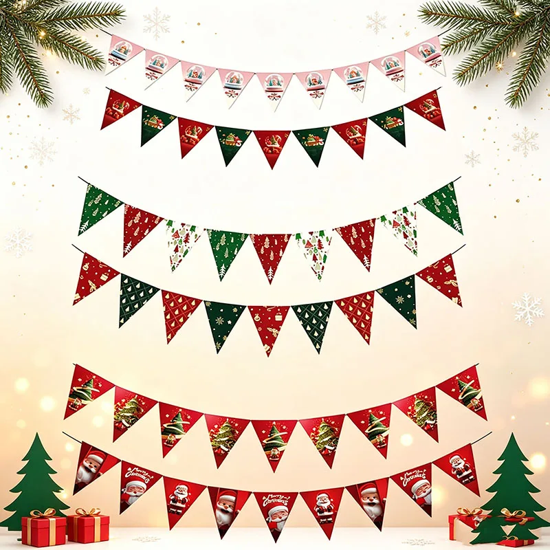 2026 New Year Santa Claus Snow Man Merry Christmas Theme Party Wall Hanging Flags Banners for Family Holiday Festival Decoration