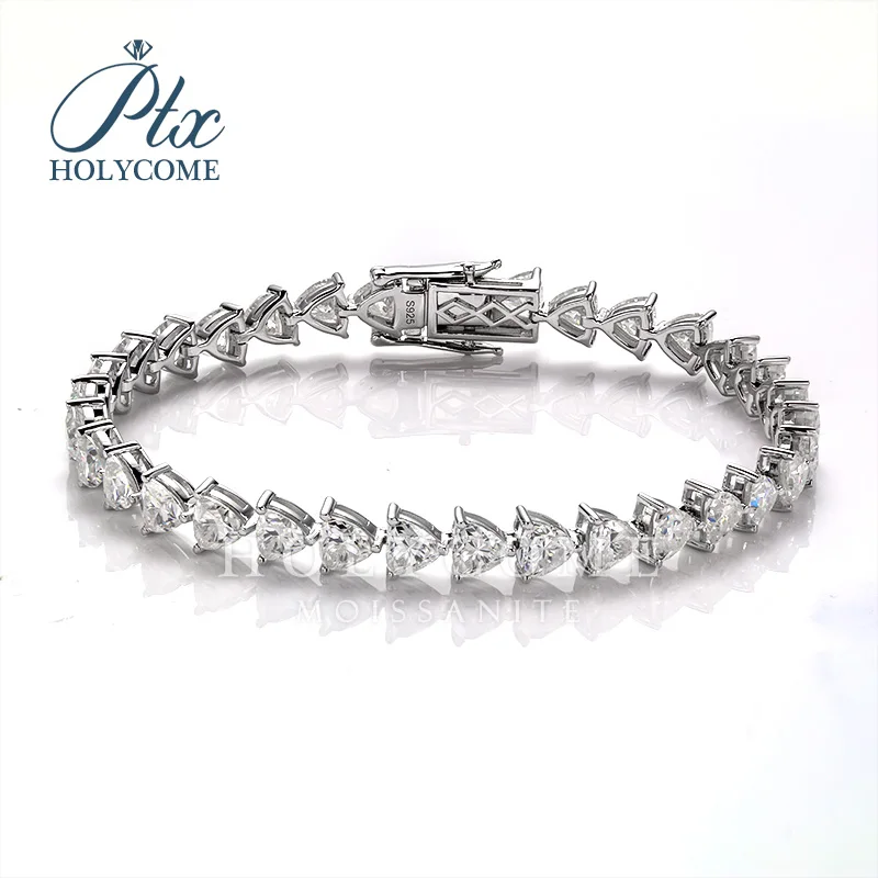 

Holycome 5x5 925 Silver Plated White Gold Bracelet 16cm-20cm Trillion Cut Moissanite Jewelry кольца браслеты ьги зеленным камнем