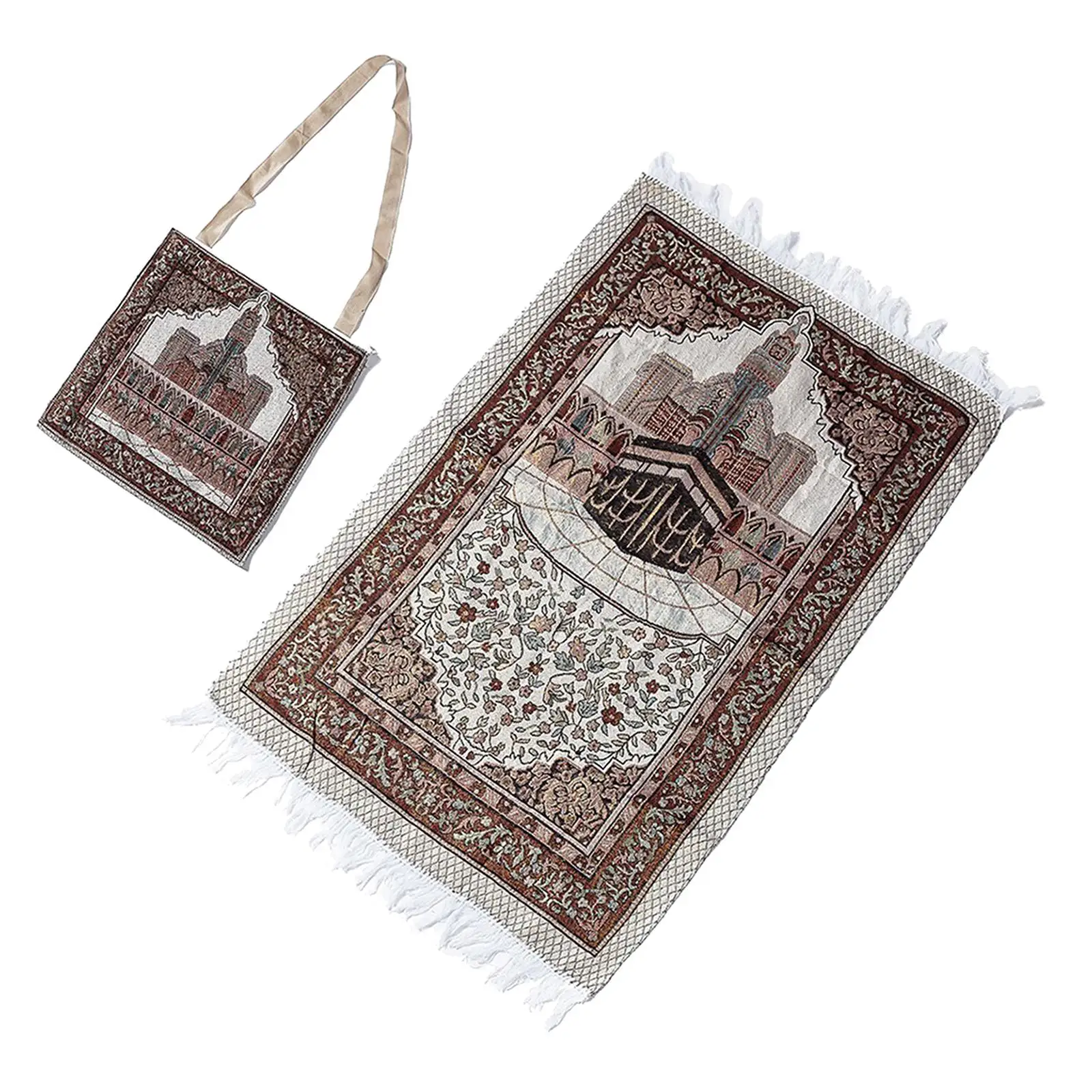 105x65CM Islamic Muslim Prayer Rugs Mat Vintage Colored Floral Ramadan Eid Gifts Decoration Carpet with Tassels Trim