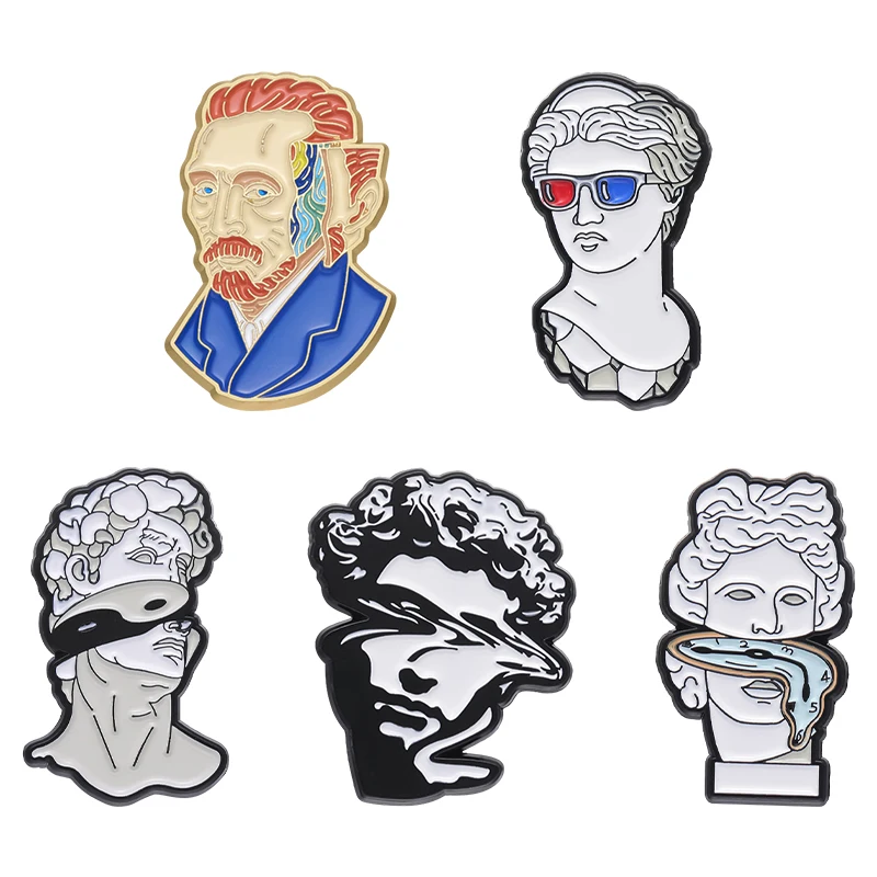 Van Gogh Plaster Statue Brooch Enamel Pins Custom Funny Sculpture Art Metal Badges Decorative Lapel Backpack Accessories Jewelry